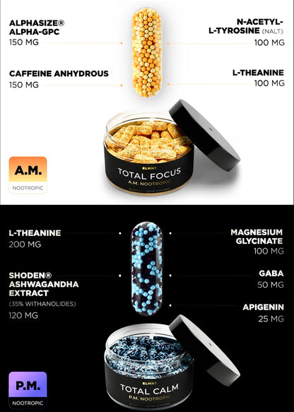 AMPM Nootropic Total Focus + Calm 9X Strength w. Caffeine, L-Theanine, Alpha GPC, L-Tyrosine, Ashwagandha - X-Release Energy Pills Nootropics Brain Support Supplements for Memory and Focus Supplement TERRA ELMNTBuy Supplements Australia