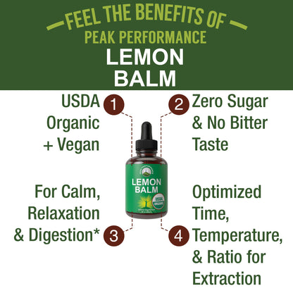 USDA Organic Lemon Balm Tincture. Liquid Organic Lemon Balm Oil Drops Supplement for Relaxation, Calm, Digestion. Vegan Leaf Extract. Zero Sugar, Gluten Free Supplements for Women and Men Peak PerformanceBuy Supplements Australia