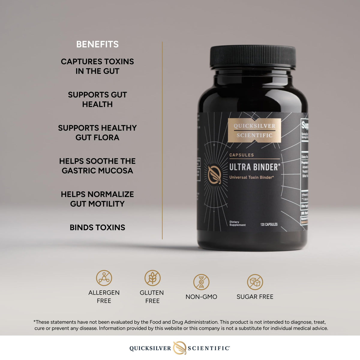 Quicksilver Scientific Ultra Binder - Multi Toxin Binder with Bentonite Clay Powder, Zeolite Detox & Charcoal - Supplement for Gut Support & The Body's Toxin Removal Process (120 Capsules) Quicksilver ScientificBuy Supplements Australia