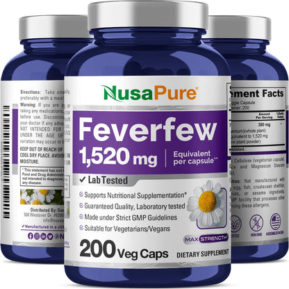 NusaPure Feverfew Extract 4:1 - Suitable for Vegetarian/Vegan, Non - GMO - 1520mg 200 Capsules NusaPureBuy Supplements Australia