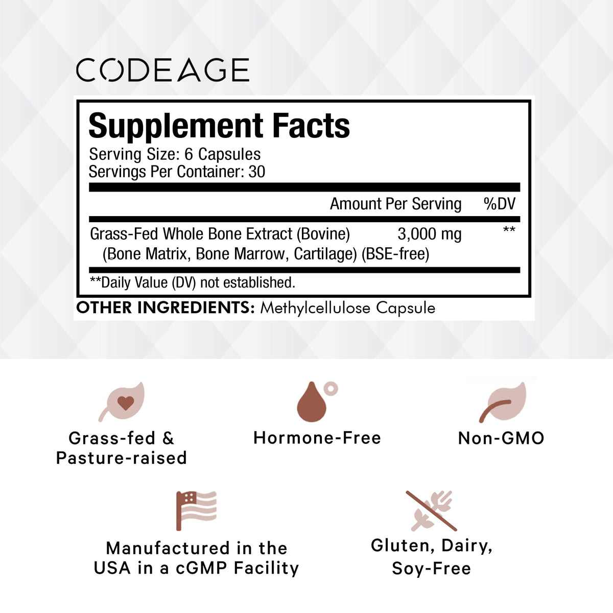 Codeage Grass Fed Bone Marrow, Full Spectrum Whole Bone Extract CodeageBuy Supplements Australia