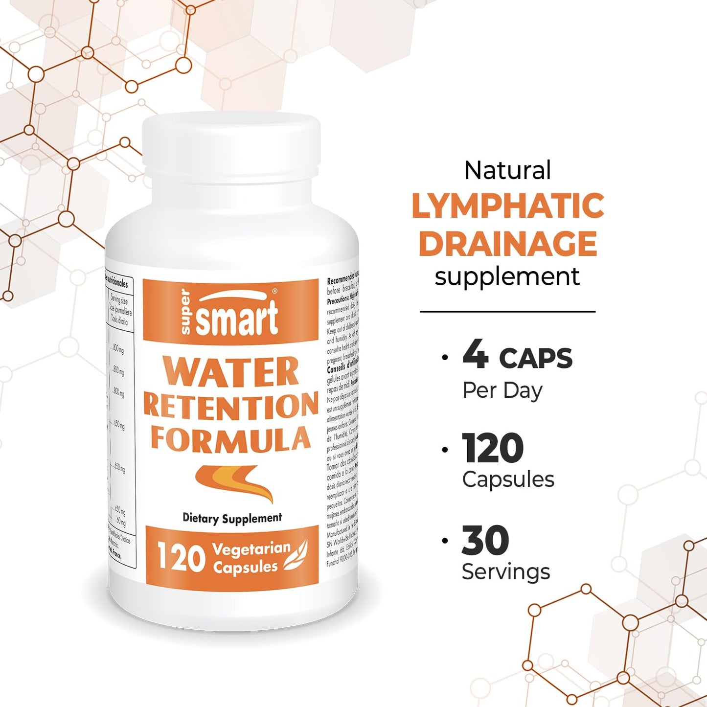 Supersmart - Water Retention Formulation (Advanced Complex) - with Dandelion, Guarana, Caffeine, Betalains - Natural Lymphatic Drainage Supplement | Non-GMO & Gluten Free - 120 Vegetarian Capsules Supersmart buy supplements Au