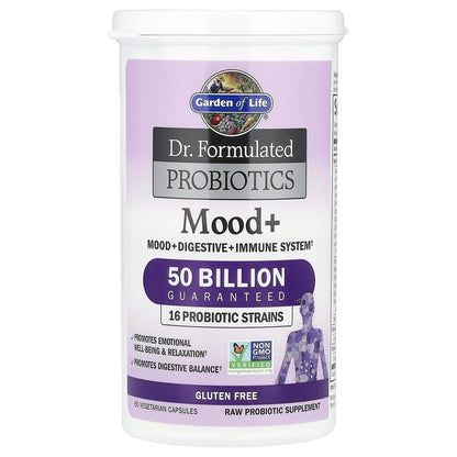 Garden of Life Probiotics Mood+ Dr Formulated Acidophilus Probiotic Supplement - Promotes Emotional Well-Being, Relaxation and Digestive Balance - Ashwagandha for Stress Management, 60 Veggie Caps Garden of LifeBuy Supplements Australia