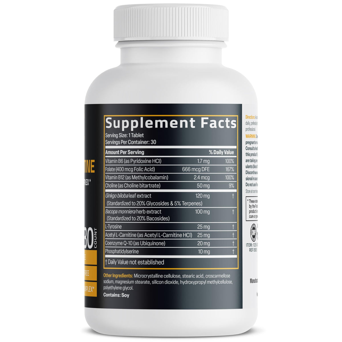 Bronson Ginkgo, Bacopa & Acetyl L-Carnitine Brain & Memory Support Complex with L-Tyrosine, Choline, CoQ10 & Phosphatidylserine Plus Key B Vitamins Non-GMO, 30 Tablets BronsonBuy Supplements Australia