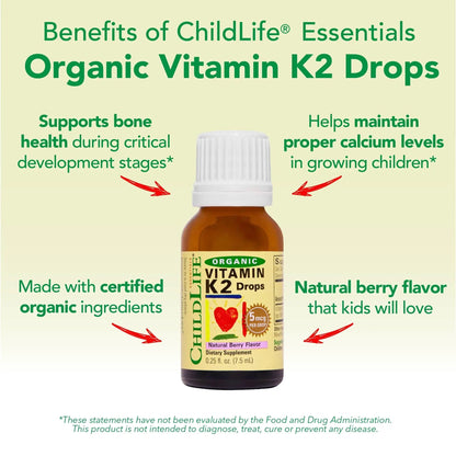 CHILDLIFE Essentials Organic Vitamin K2 Drops - Infant Toddler Baby Vitamin K, K2 Supplement, Vitamin K2 MK7, Liquid K2, Vitamin K Drops CHILDLIFE ESSENTIALSBuy Supplements Australia