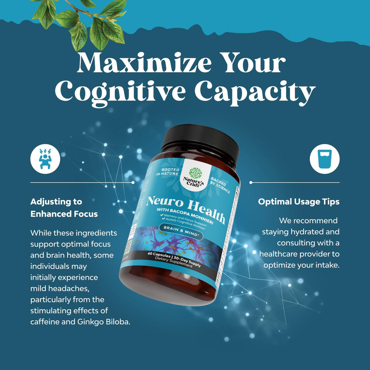 Nootropic Brain Supplement for Memory and Focus Support - Vitamins for Mental Support & Clarity with Bacopa Monnieri, VIT A, B6, Riboflavin, Niacin, Thiamin & Folate