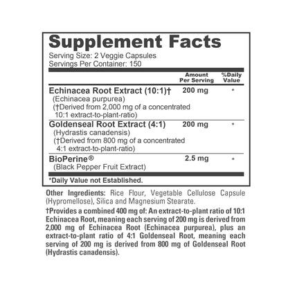 NusaPure Echinacea Goldenseal 200mg, (Extract 10:1, Equivalent to 2,000mg), 200mg, (Extract 4:1, Equivalent to 800mg) - 2800mg 300 Veggie Caps (Vegetarian, Non-GMO, Vegan) NusaPureBuy Supplements Australia