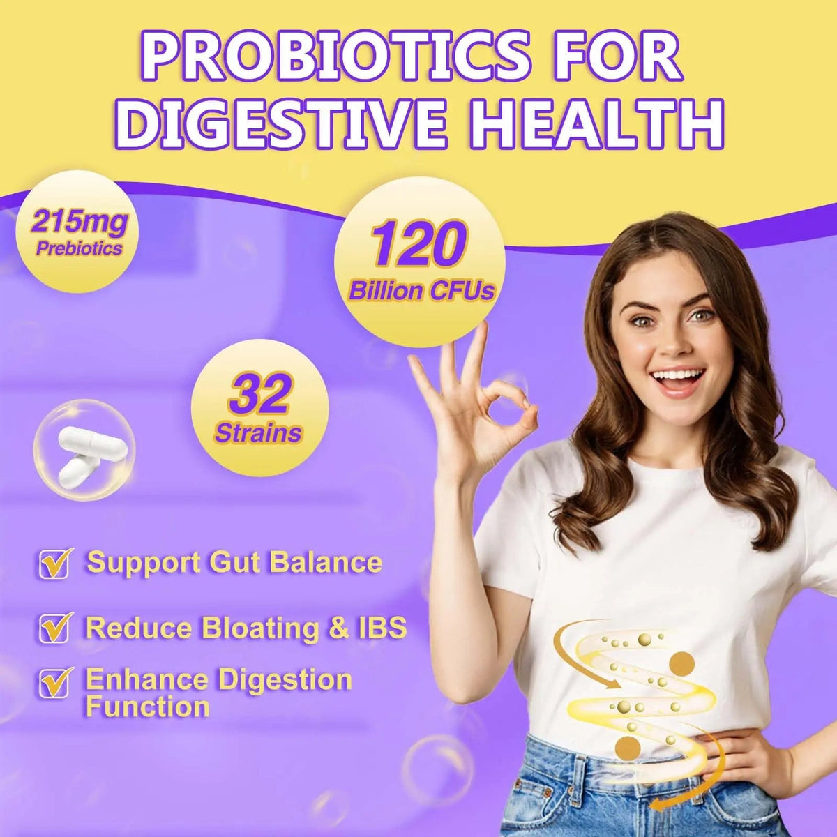 Probiotics for Women & Men Digestive Health，120 Billion CFUs, Prebiotics and Probiotics for Gut Health, D3, Zinc & Immune Support Herbs, Detox Cleanse, 45 Day - 3 Month Supply DRFOSTER buy supplements Au