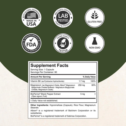 Magnesium Glycinate Chelate Complex with Albion Magnesium Bisglycinate Chelate, Vitamin B6 & BioPerine for Bone, Muscle, Natural Sleep, NuBest canada supplements