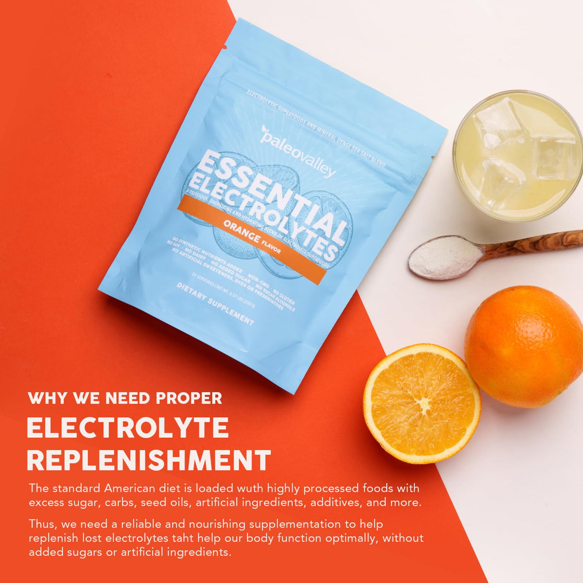 Paleovalley Essential Electrolytes Powder - Full Spectrum Orange Electrolyte Powder for Hydration, Energy and Muscle Recovery - No Sugar Added - 30 Servings PaleovalleyBuy Supplements Australia