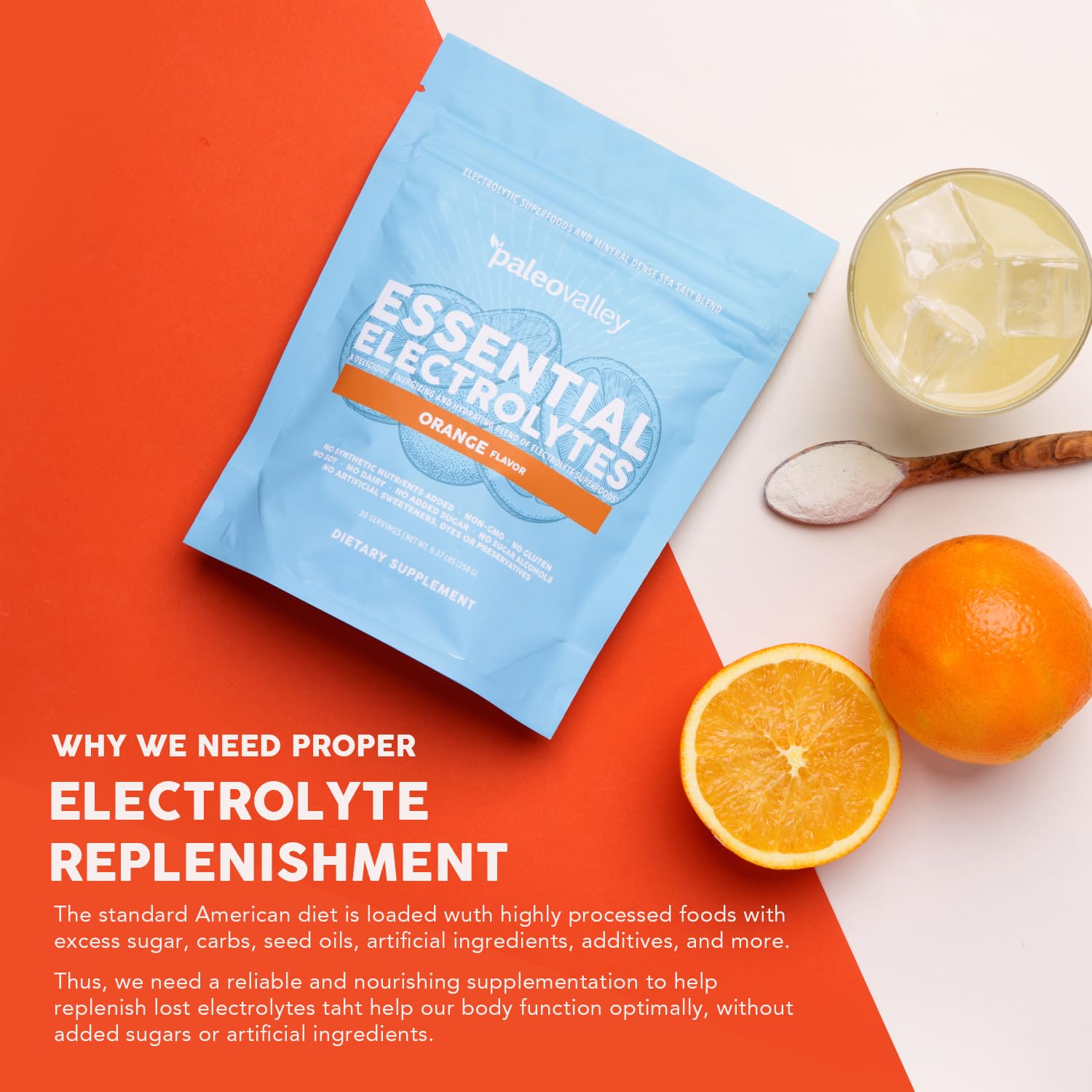 Paleovalley Essential Electrolytes Powder - Full Spectrum Orange Electrolyte Powder for Hydration, Energy and Muscle Recovery - No Sugar Added - 30 Servings PaleovalleyBuy Supplements Australia