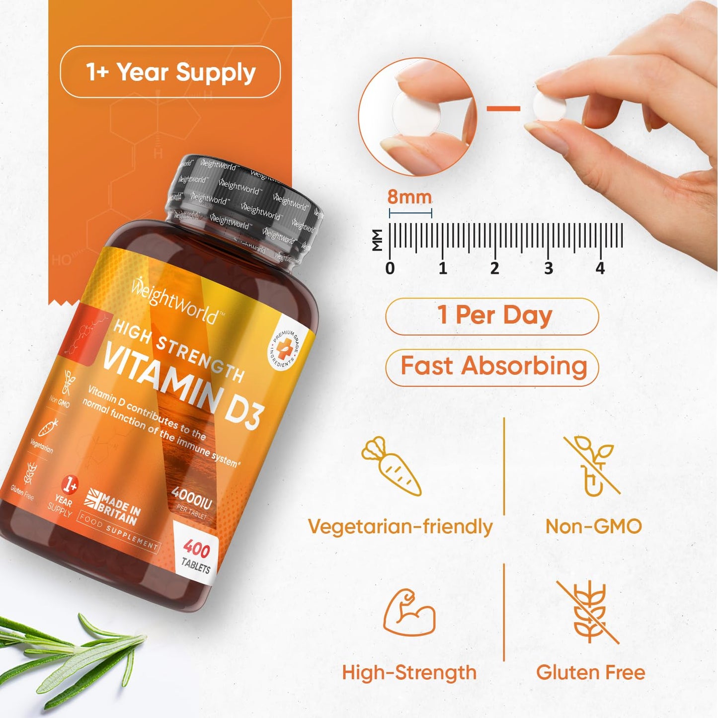 Vitamin D3 4000 IU – 400 High Strength Vitamin D Tablets (1+ Year Supply) – Vegetarian WeightWorldBuy Supplements Australia