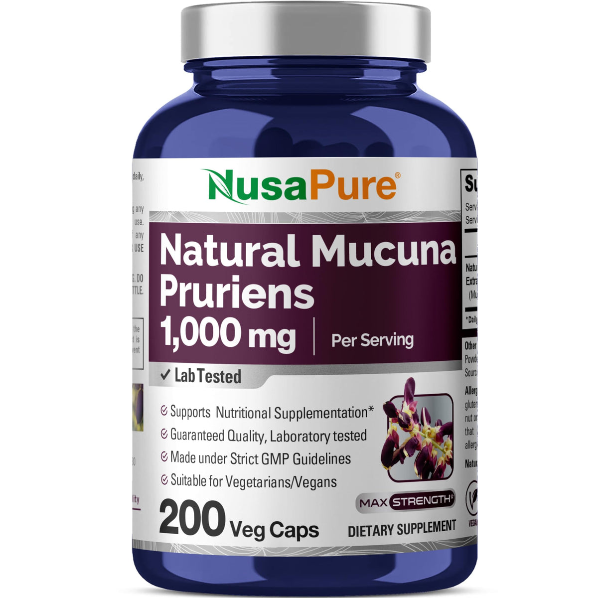 NusaPure Mucuna Pruriens 1000mg 200 Veggie Caps (Non-GMO, 100% Vegetarian, Vegan) NusaPureBuy Supplements Australia