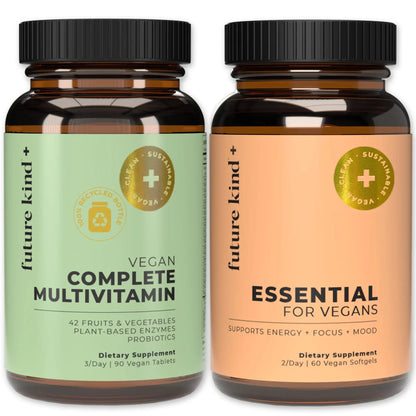 Future Kind Multivitamin Bundle - Vegan Complete Multivitamin and Vegan Essential Multivitamin - Vegan Vitamin B12, Omega 3, and Vitamin D3 - Complete Multivitamin, 42 Vitamins in 1 for Men and Women Future KindBuy Supplements Australia