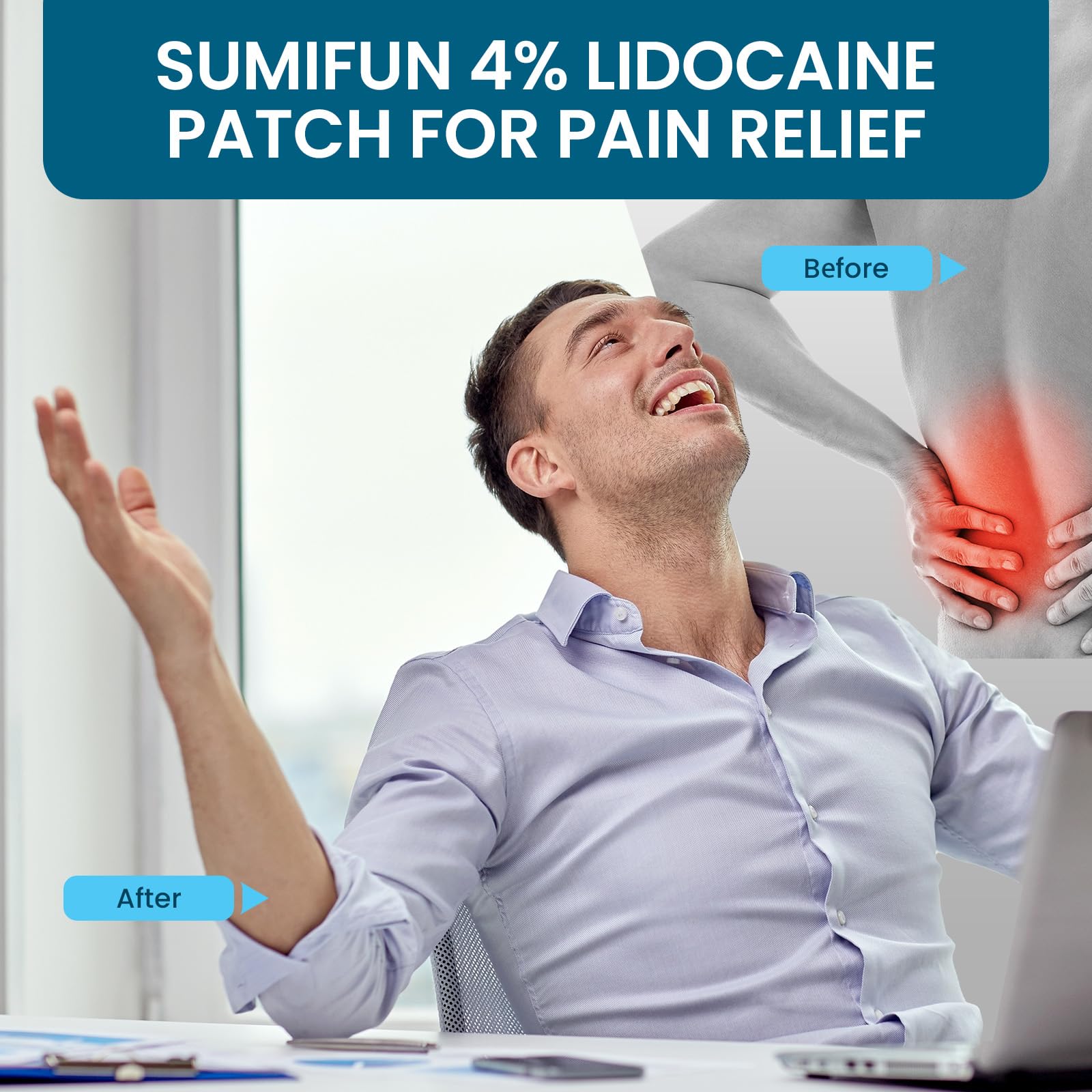 Sumifun 4% Lidocaine Patches, Long Lasting Plaster Patch for Knee, Shoulder, Muscle, Joints with Natural Ingredients, Extended Patch with Lidocaine (Large, Count, 18) SumifunBuy Supplements Australia