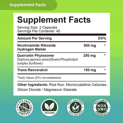 Renyqatt NAD+ Supplement - Liposomal Nicotinamide Riboside - Supplement for Anti-Aging, Energy, Focus - 80 Capsules（1B） RenyqattBuy Supplements Australia