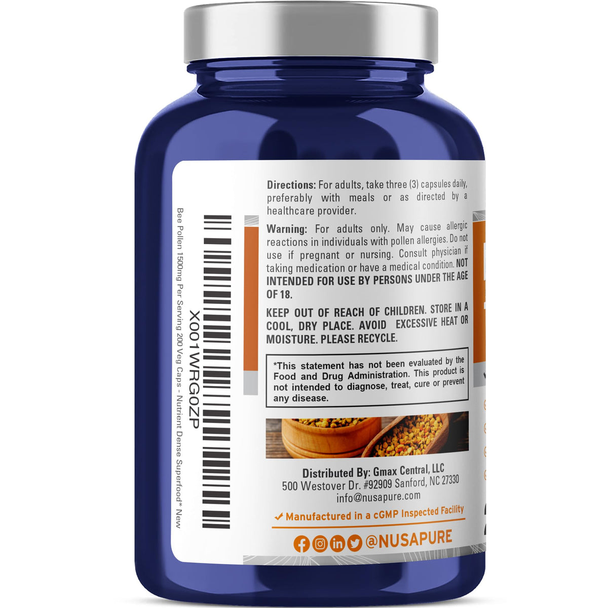 NusaPure Bee Pollen 1500mg 200 Veggie Caps (100% Vegetarian, Non-GMO, Vegan) Naturally Occurring Proteins, Aminoacids NusaPureBuy Supplements Australia