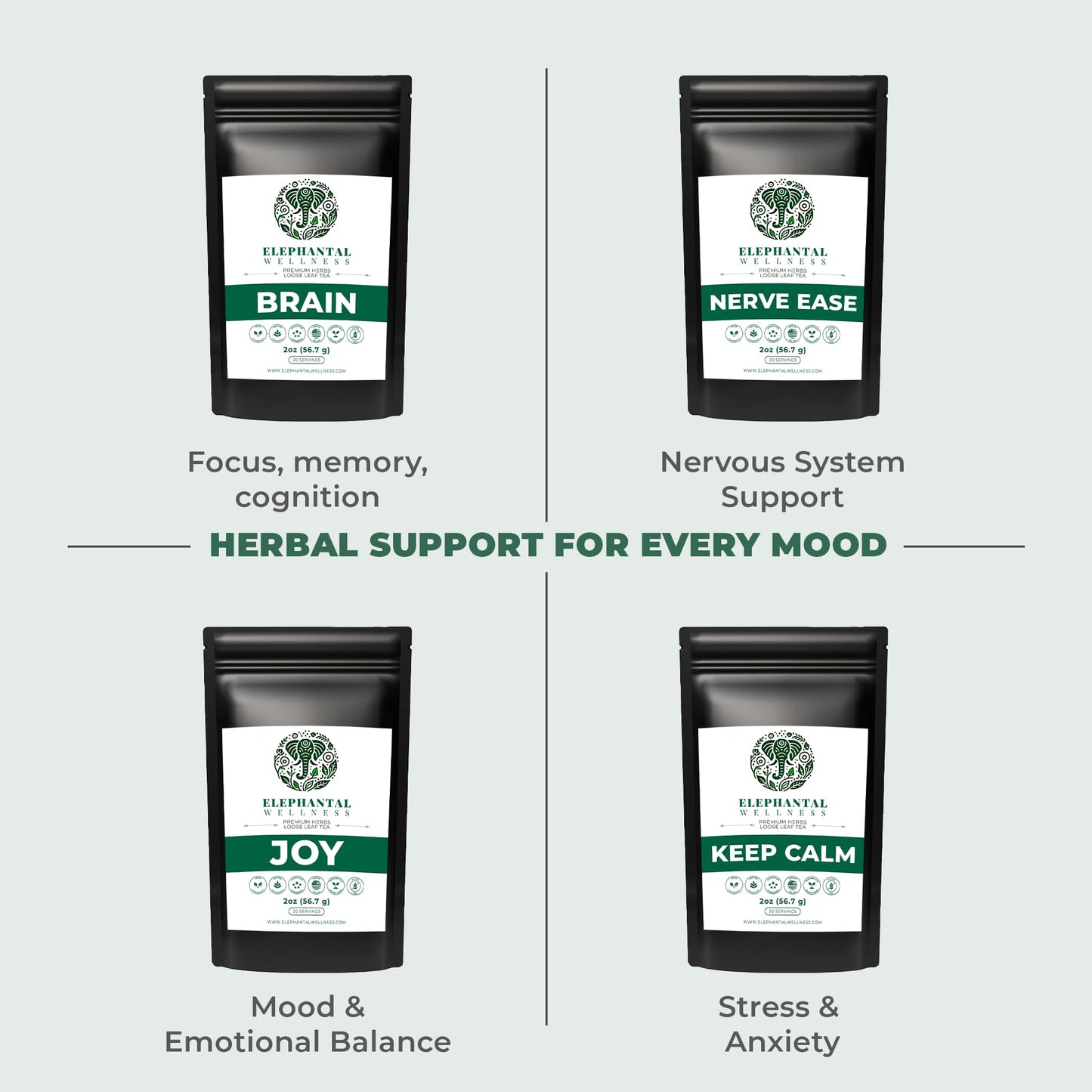 Elephantal Wellness Premium Brain Herbal Tea | Nootropic Focus & Mental Clarity with Ginkgo, Bacopa, Gotu Kola & Rosemary | Non-GMO, Caffeine-Free Coffee Alternative, Handmade Loose Leaf Blend, 2oz Loose Leaf, 20 Servings Elephantal WellnessBuy Supplements Australia