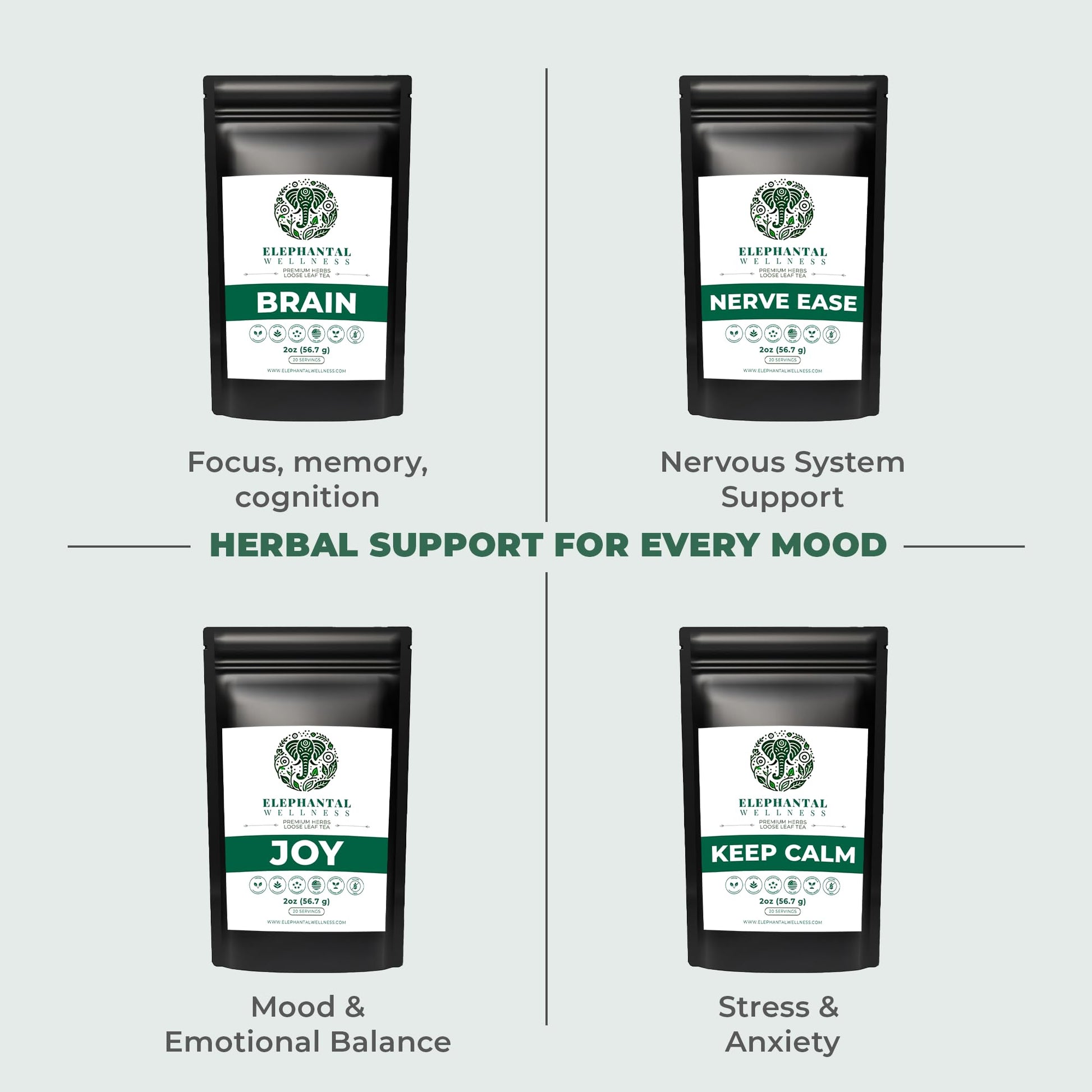 Elephantal Wellness Premium Brain Herbal Tea | Nootropic Focus & Mental Clarity with Ginkgo, Bacopa, Gotu Kola & Rosemary | Non-GMO, Caffeine-Free Coffee Alternative, Handmade Loose Leaf Blend, 2oz Loose Leaf, 20 Servings Elephantal WellnessBuy Supplements Australia