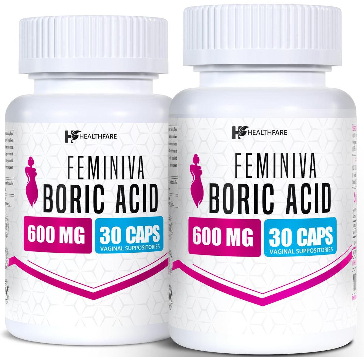Healthfare Feminiva Boric Acid Suppositories | 2-Pack | 30 Vaginal Suppositories Each | 600mg | 100% Pure | Made in The USA HealthfareBuy Supplements Australia