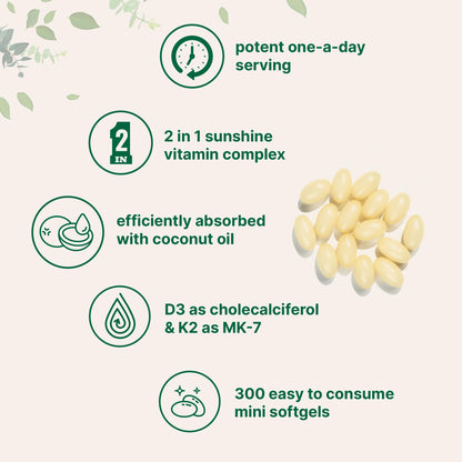 Micro Ingredients Vitamin D3 5000 IU Plus K2 (MK-7) 100 mcg, 300 Virgin Coconut Oil Softge Micro IngredientsBuy Supplements Australia