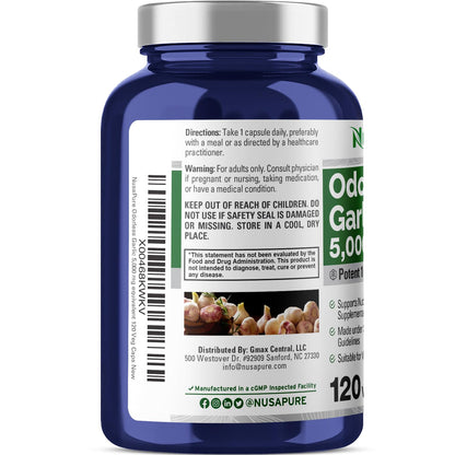 NusaPure Odorless Garlic 100:1 Extract, 50 mg Equivalent to 5000mg Capsule | 120 Veggie Caps | High Potency | Herbal Supplement | Non-GMO | Vegan NusaPureBuy Supplements Australia