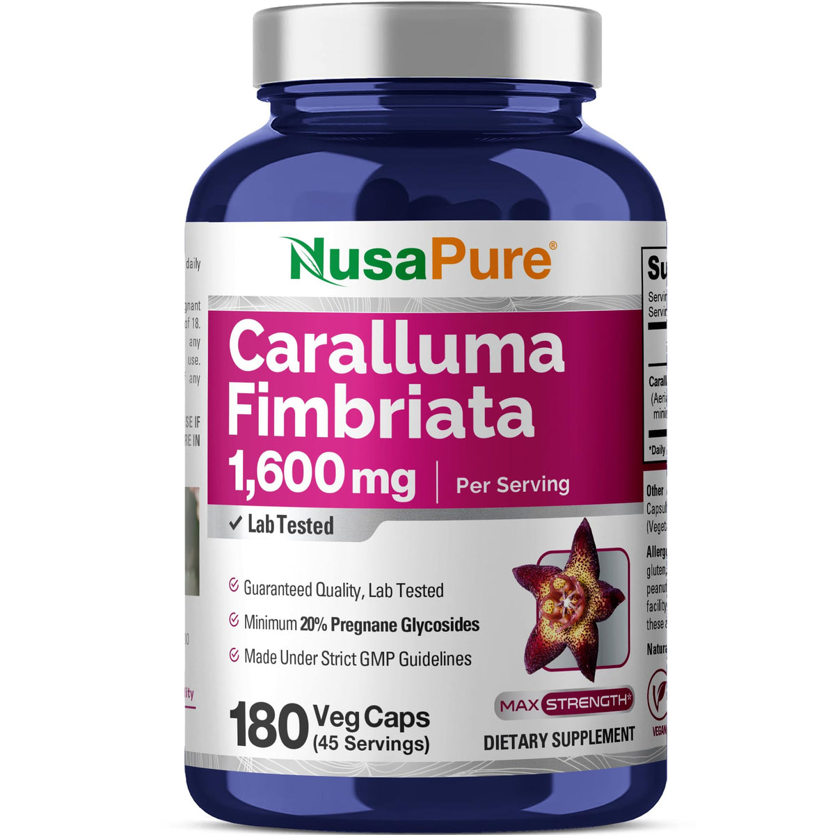 NusaPure Caralluma Fimbriata 1600mg - 180 Veggie Capsules (Non-GMO, Vegan) NusaPureBuy Supplements Australia
