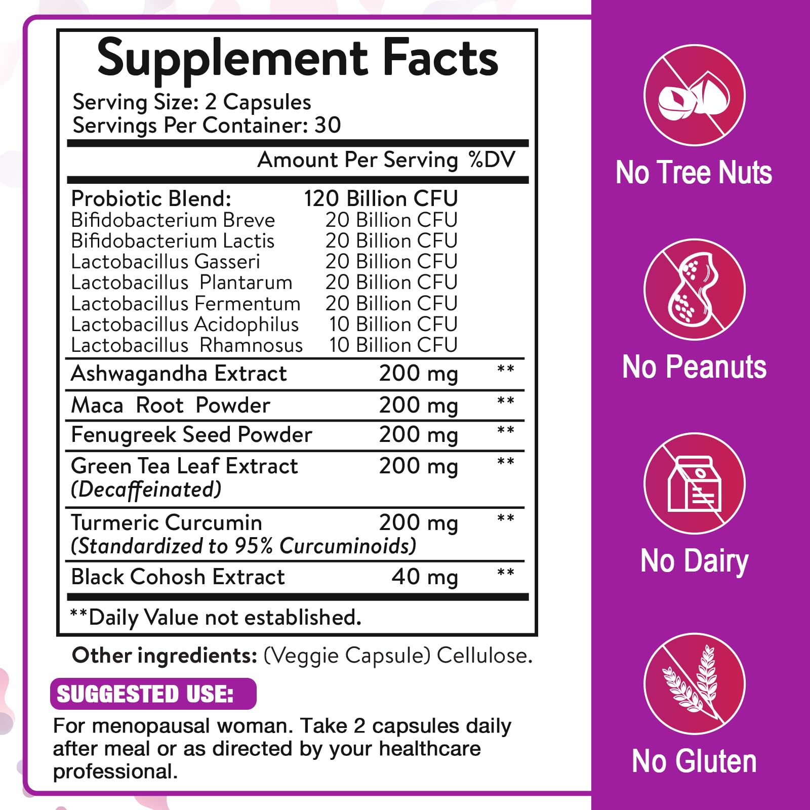 Menopause Supplements for Women, 120 Billion CFU Menopause Probiotics for Women, All-Natural Probiotic for Hot Flashes Menopause, Night Sweats, Mood Swings, Gut and Hormone - 60 Herbal Capsules ZwlloodBuy Supplements Australia