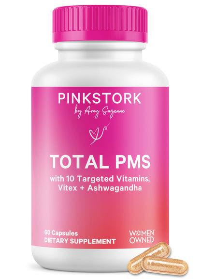 Pink Stork PMS Supplement for Women - Vitex, Ashwagandha, Maca Root & 10 Vitamins & Minerals to Support Hormone Balance, Mood, Bloating, Period Regularity - 60 Capsules Pink StorkBuy Supplements Australia