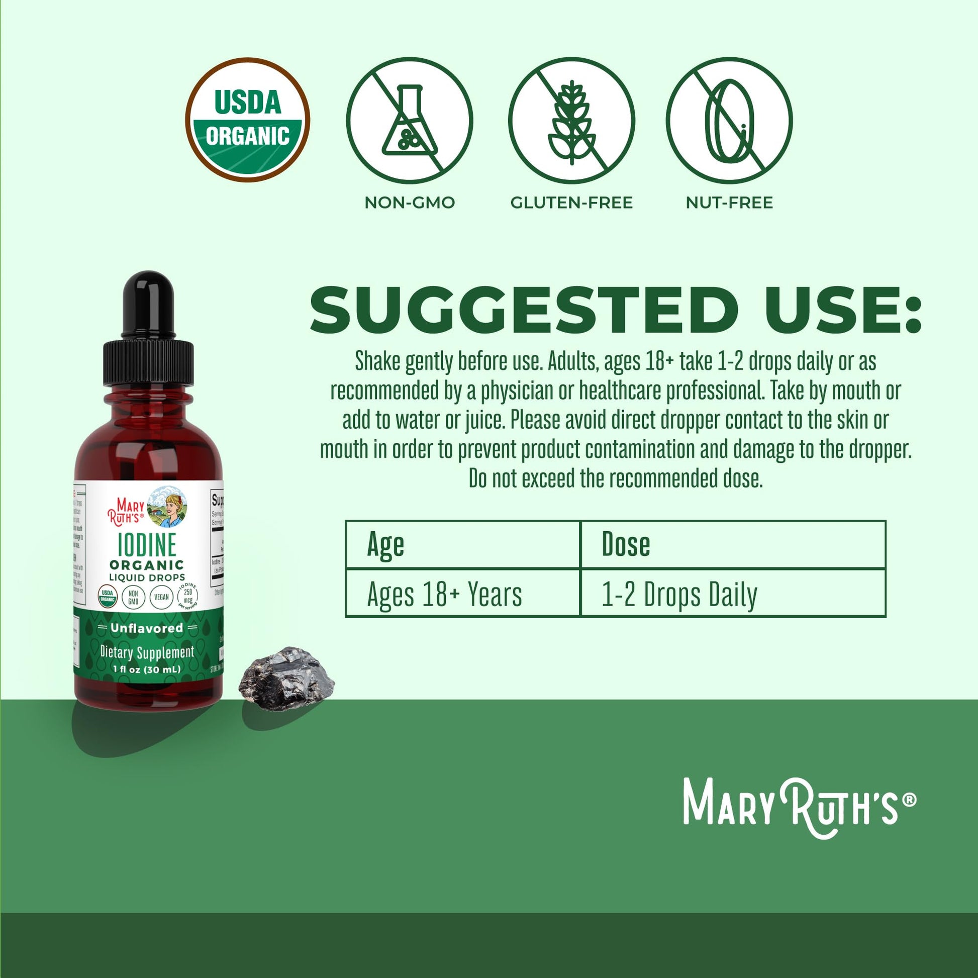 MaryRuth Organics Iodine Liquid Drops | Potassium Iodide | 1 Year Supply | 450 Servings | Thyroid Health | USDA Organic| MARYRUTH'S canada supplements