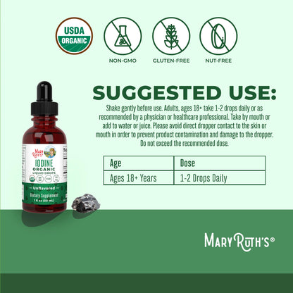 MaryRuth Organics Iodine Liquid Drops | Potassium Iodide | 1 Year Supply | 450 Servings | Thyroid Health | USDA Organic| MARYRUTH'S canada supplements