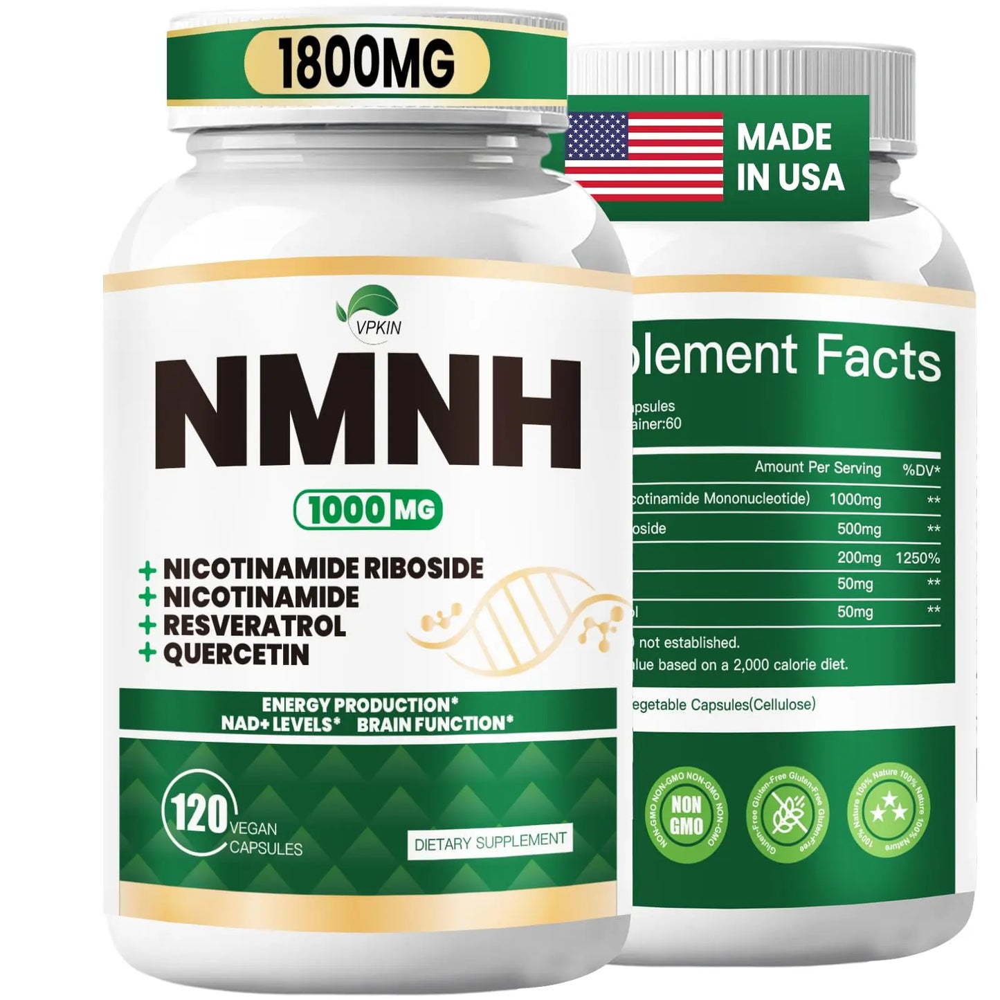 NMNH(Dihydronicotinamide Mononucleotide),NMNH Supplement 1000mg Pure Nicotinamide Mononucleotide,NAD High Purity Supplement Alternative,for Energy,Focus,Non-GMO, Gluten Free,120 Capsules VPKINBuy Supplements Australia