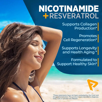 Nicotinamide 500 mg with Resveratrol 100 mg 120 Veggie Capsules - Non-GMO Vitamin B3, Supports Metabolic Health, NAD+, Skin Cell & Mitochondrial Energy Production. Made in USA for Men and Women Prime FormulasBuy Supplements Australia
