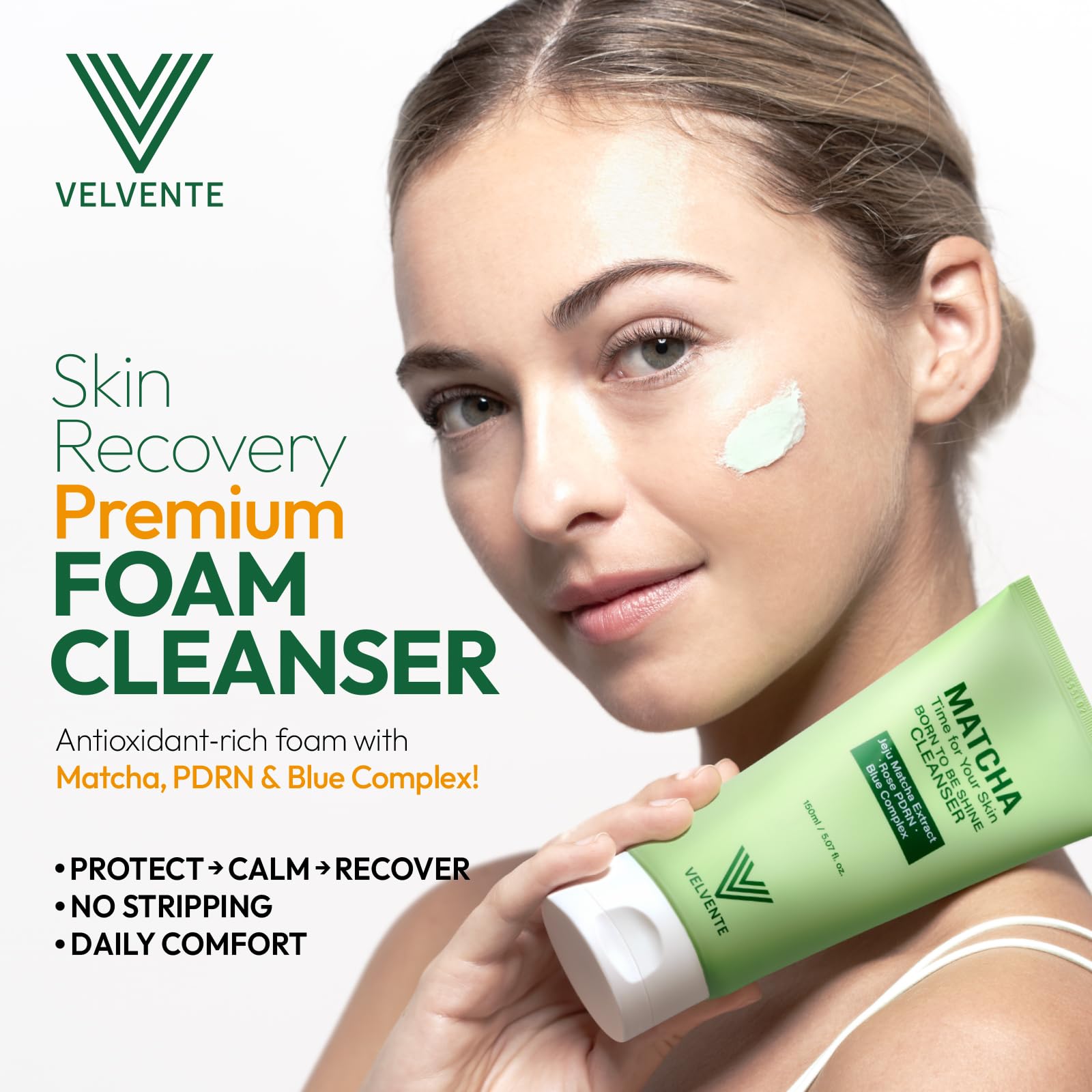 VELVENTE Matcha Gentle Deep Pore Cleansing Facial Cleanser, Low-pH Face Wash for Pore Refining, Rose PDRN Hydrating Daily Facial Wash Redness & Sensitive Skin Friendly, Korean Skincare(5.07 fl.oz.) VELVENTE buy supplements Au