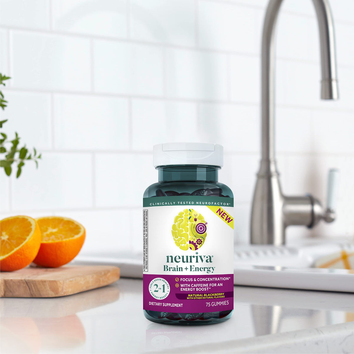 NEURIVA Brain + Energy Gummies, Nootropic Brain Supplements for Focus and Concentration with Neurofactor, Vitamin B12 & Caffeine for an Energy Boost*, 75ct Natural BlackBerry NEURIVABuy Supplements Australia