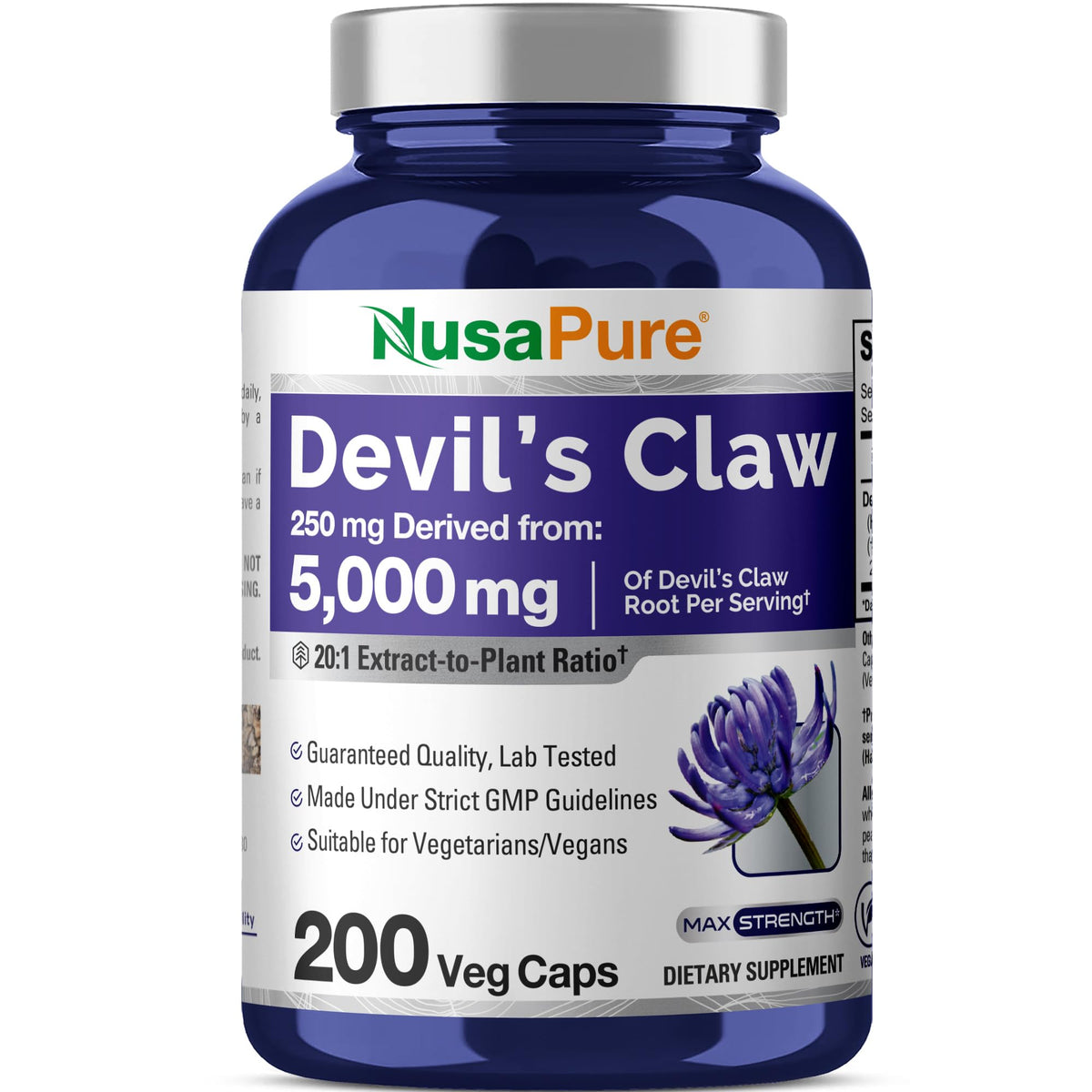 NusaPure Devil's Claw 20:1 Extract, 250 mg Equivalent to 5000mg, 200 Veggie Capsules, Concentrated Root Extract, Devils Claw Herbal Supplement, Non-GMO, Vegan Supplement NusaPureBuy Supplements Australia