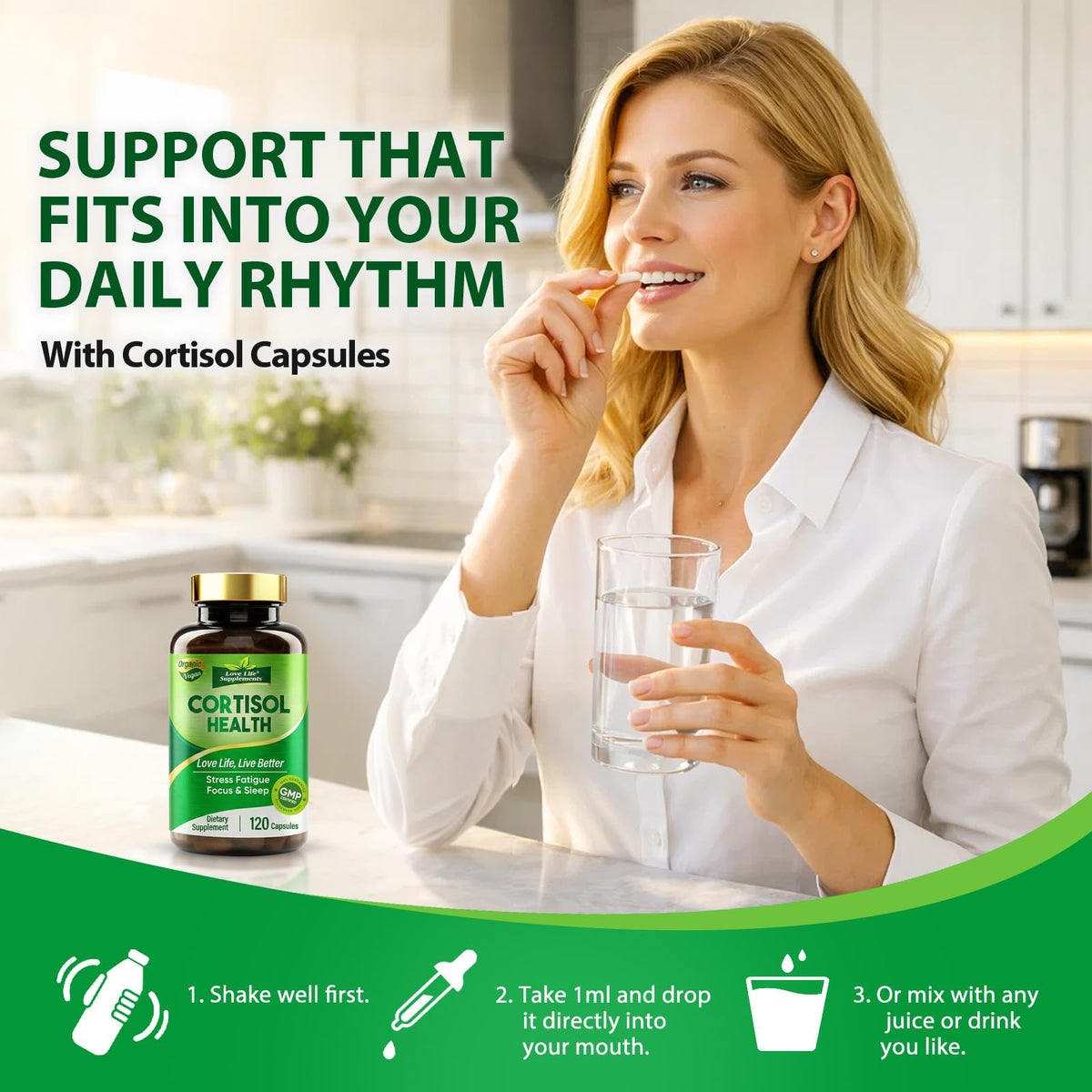 Cortisol Supplements for Women/Men, Advanced Stress & Cortisol Support with Ashwagandha & Rhodiola Rosea, Promotes Relaxation, Mood, Focus, and Restful Sleep for Men and Women, 120 Capsules Love Life SupplementsBuy Supplements Australia