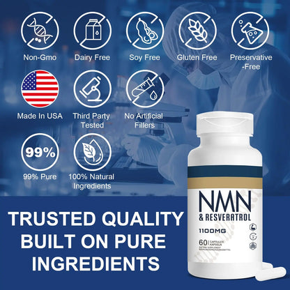 Jeaderly 1100mg NMN & Trans-Resveratrol, 3-in-1 Supplement, 60 Veggie Capsules – Supports NAD+ Boost*, Cellular Energy, Immune Function, Muscle Health & Anti-Aging, 30-Day Supply JeaderlyBuy Supplements Australia