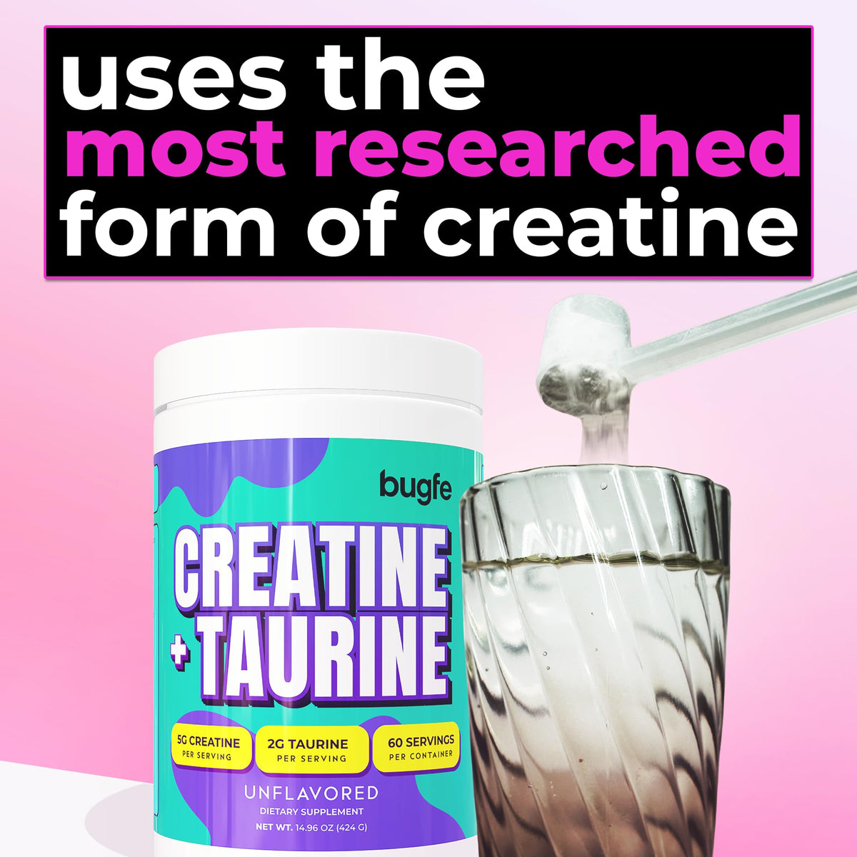 Creatine with Taurine for Women & Men - Unflavored Micronized Creatine Monohydrate Plus Taurine Powder to Support Muscle Strength, Recovery & Brain Health (60 Servings) BugfeBuy Supplements Australia