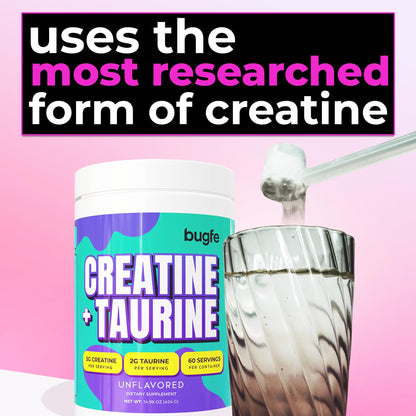 Creatine with Taurine for Women & Men - Unflavored Micronized Creatine Monohydrate Plus Taurine Powder to Support Muscle Strength, Recovery & Brain Health (60 Servings) BugfeBuy Supplements Australia