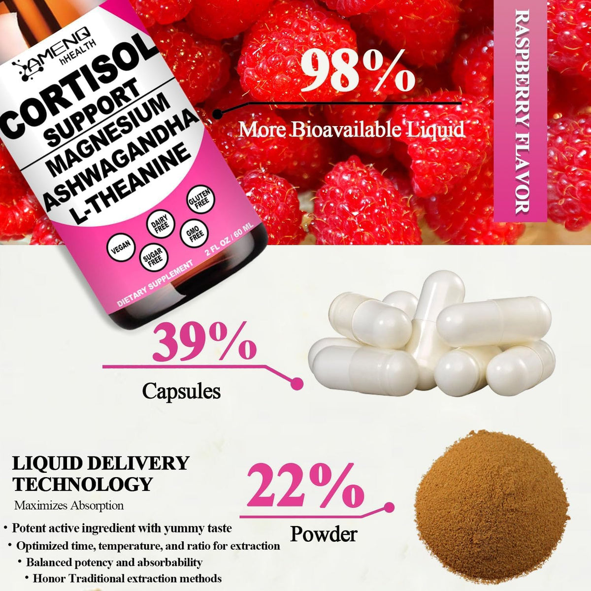 Cortisol Supplement Liquid Drops, 17-in-1 Cortisol Reducer w. Ksm-66 Ashwagandha Theanine Rhodiola Rosea Magnesium Phosphatidylserine, Hormone Balanced & Lower Cortisol for Women Calm* Relaxation AMENQ hHEALTHBuy Supplements Australia