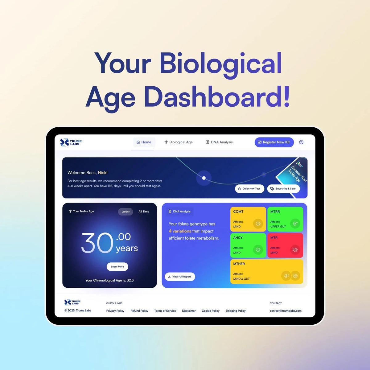 TruMe Labs Biological Age at-Home Test Kit (Saliva) – Biological Age Estimate + Peer Percentile Comparison, 10-Page Action Plan, Results in 1–2 Weeks. TruMe LabsBuy Supplements Australia