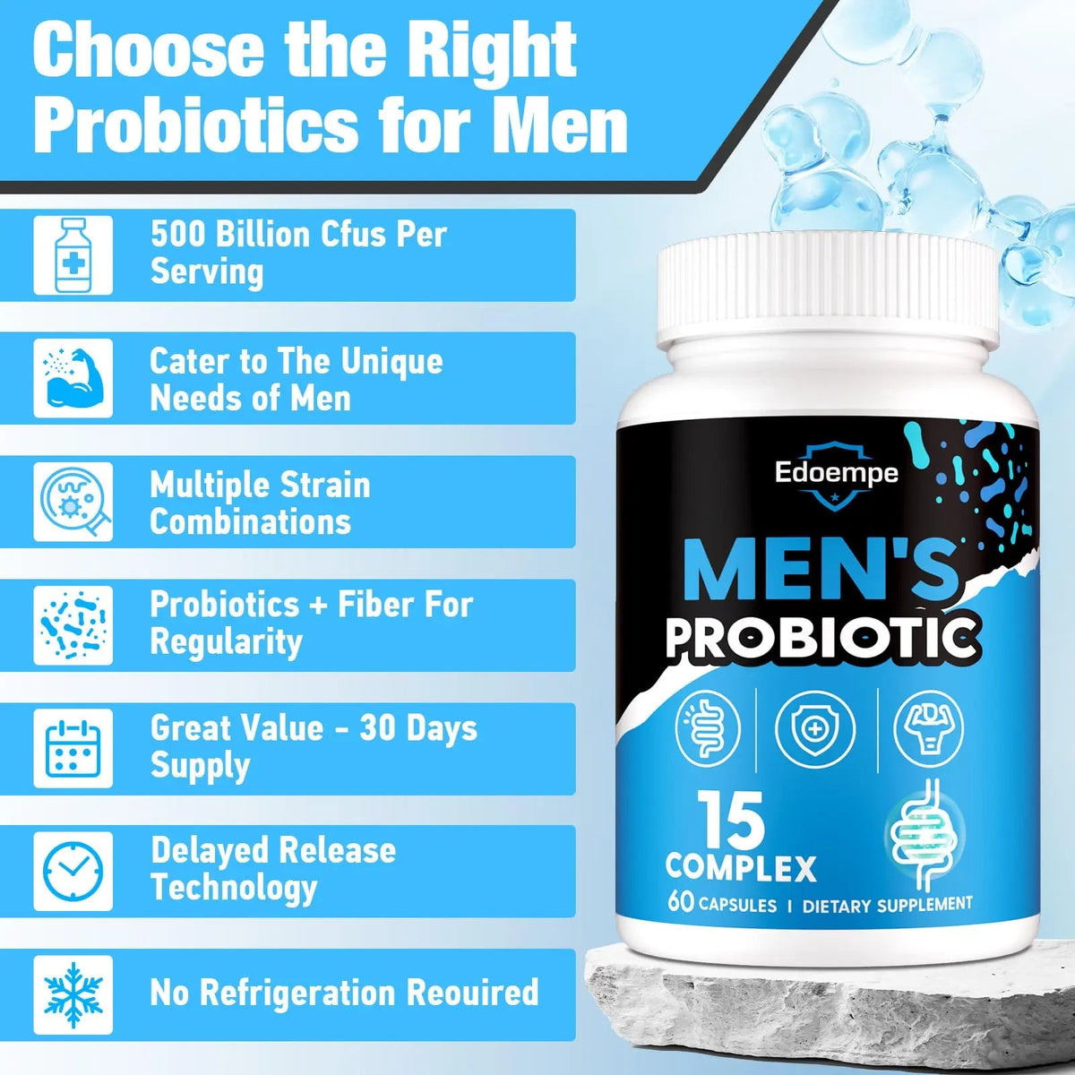 Probiotics for Men, 500 Billion CFUs 12 Strains, Mens Probiotics for Gut Health*, Digestive Health*, Energy, Prostate & Urinary Tract*, with Cranberry, Goji, Turmeric & Amla, Shelf Stable, 60 Caps Edoempe buy supplements Au