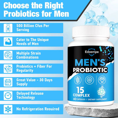 Probiotics for Men, 500 Billion CFUs 12 Strains, Mens Probiotics for Gut Health*, Digestive Health*, Energy, Prostate & Urinary Tract*, with Cranberry, Goji, Turmeric & Amla, Shelf Stable, 60 Caps Edoempe buy supplements Au