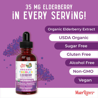MaryRuth Organics Toddler Elderberry Syrup, USDA Organic Elderberry, Sugar Free Kids Immune Support Supplement for Ages 1-3 Years, Clean Label Project Verified®, Vegan, Non-GMO, Gluten Free, 1 Fl Oz MARYRUTH'SBuy Supplements Australia