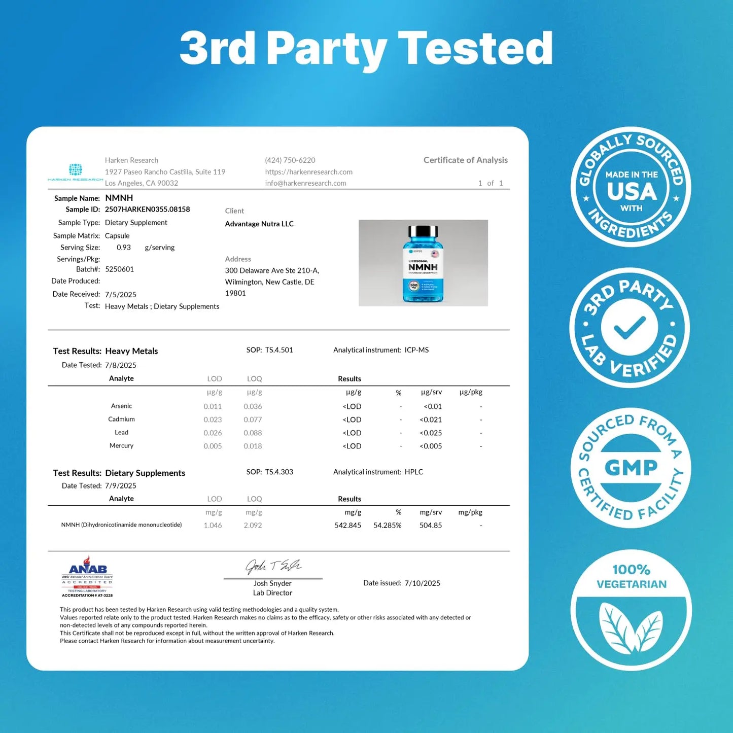 Liposomal NMNH 500 MG - NMN Supplement Alternative - NAD Supplements for Women & Men | Healthy Anti Aging - Cell Support for Energy, Focus & Skin - Advanced NAD+ Resveratrol 3-Party Tested | 1 Pack AdvantageNutraBuy Supplements Australia