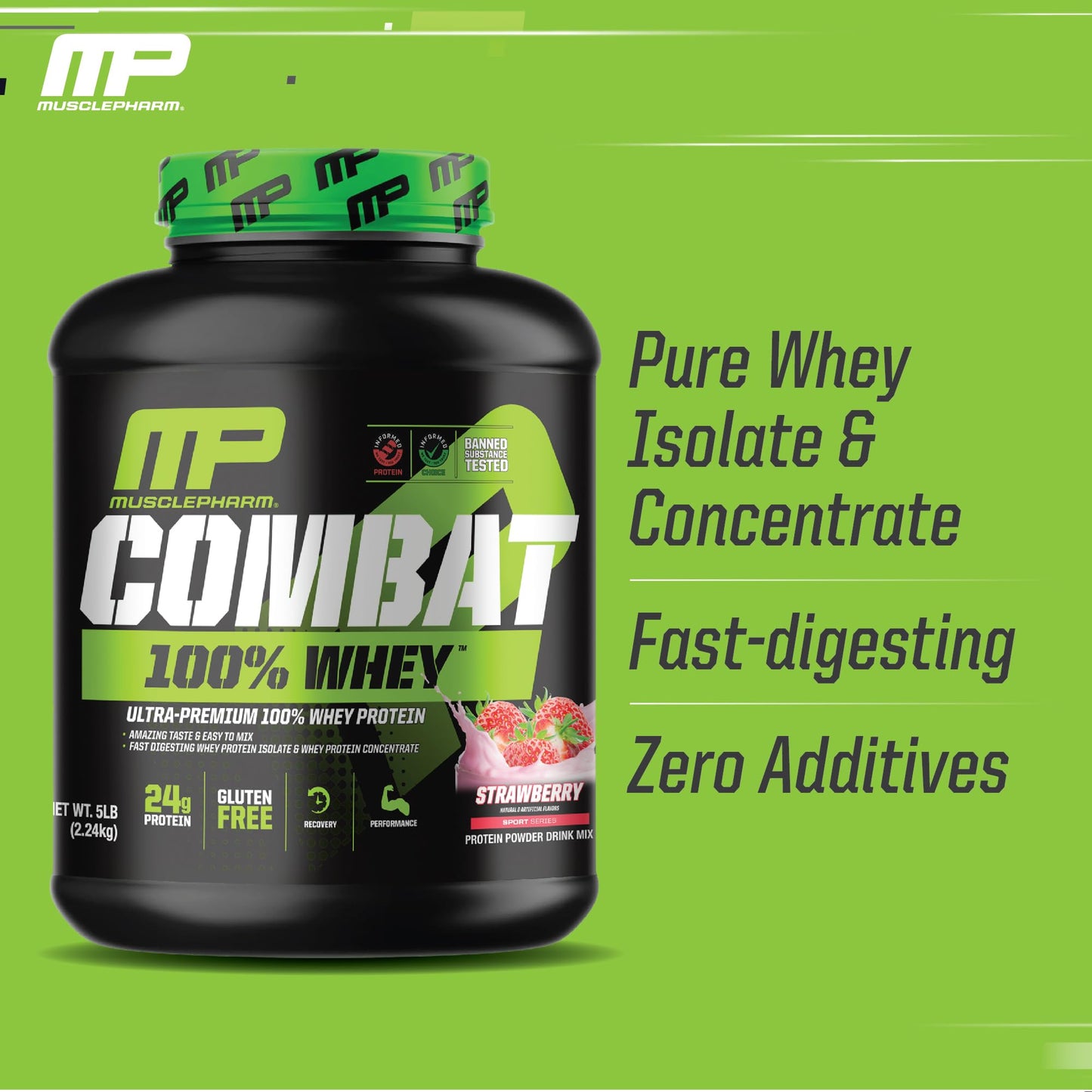 MusclePharm Combat 100% Whey Protein Powder, Strawberry Cream Flavor Muscle PharmBuy Supplements Australia