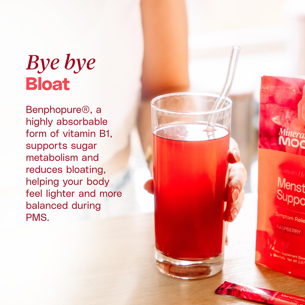 Mineral Moon Premium Menstruation Support - 14 Sachets Raspberry Drink - Hormonal Balance & PMS Support - Reduce Period Cramps, Fatigue & Nausea -with Magnesium Bisglycinate, BenfoPure B1 & Vitamin B6 Mineral MoonBuy Supplements Australia