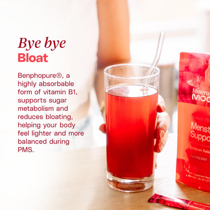 Mineral Moon Premium Menstruation Support - 14 Sachets Raspberry Drink - Hormonal Balance & PMS Support - Reduce Period Cramps, Fatigue & Nausea -with Magnesium Bisglycinate, BenfoPure B1 & Vitamin B6 Mineral MoonBuy Supplements Australia