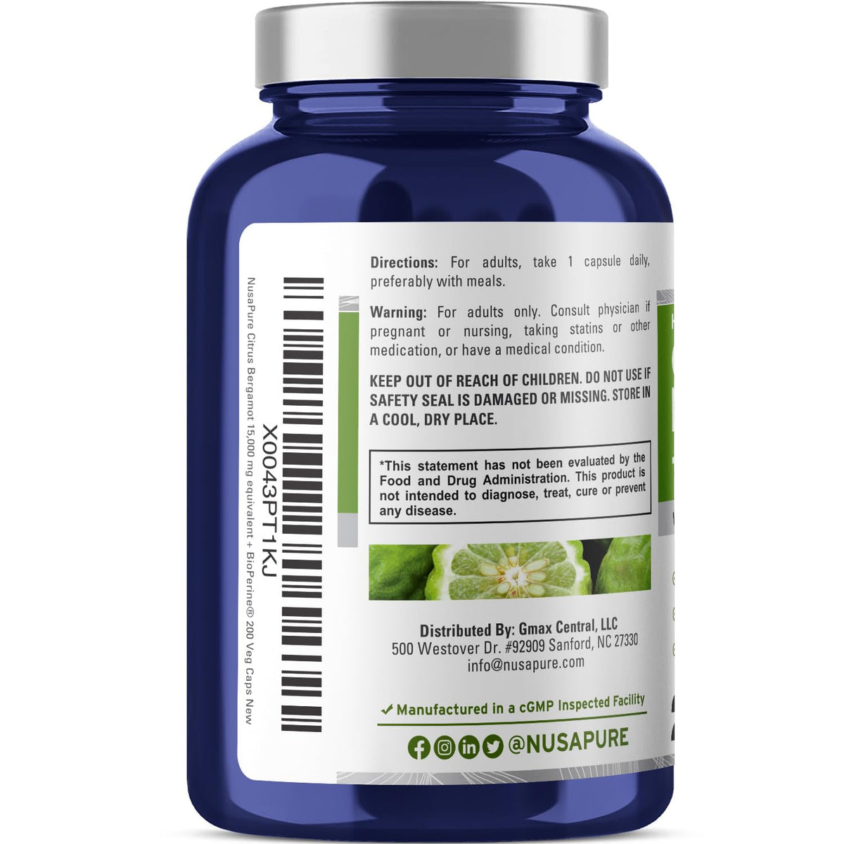 NusaPure Citrus Bergamot Capsules 15,000mg, 200 Capsules - 25:1 Bergamot Extract - 200 Servings, Bioperine, Vegan, Non-GMO NusaPureBuy Supplements Australia